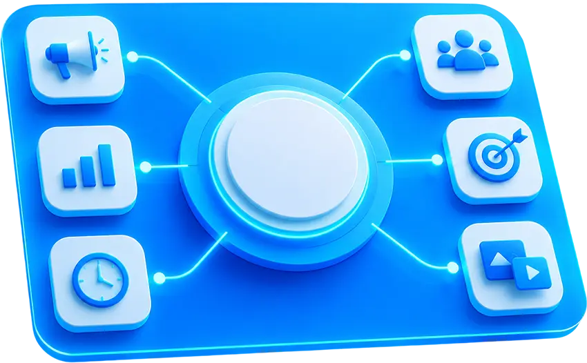 Centralized digital marketing dashboard connecting analytics, audience targeting, content management, advertising, and performance tracking in one platform.